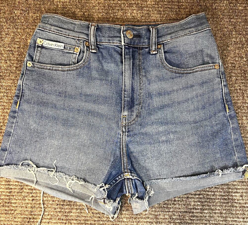 Calvin Klein Midi Short Womens 27 Blue Denim Cut Off High Rise 5-Pocket